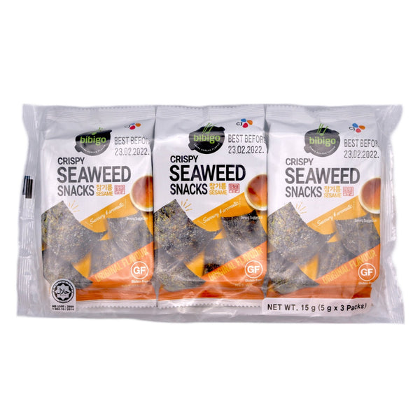 CJ Bibigo Crispy Seaweed Snacks Original Sesame Flavour 15g (3x5g) - Tuk Tuk Mart