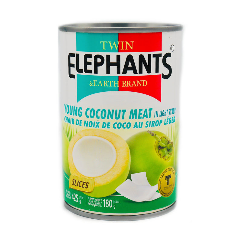 Twin Elephants & Earth Brand Young Coconut Meat in Light Syrup (Slices) 425g | Tuk Tuk Mart