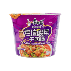 Master Kong Instant Noodles Pickled Vegetables Beef Flavour (Bowl) 康師傅老壇酸菜牛肉味桶麵 122g | Tuk Tuk Mart