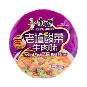 Master Kong Instant Noodles Pickled Vegetables Beef Flavour (Bowl) 康師傅老壇酸菜牛肉味桶麵 122g | Tuk Tuk Mart